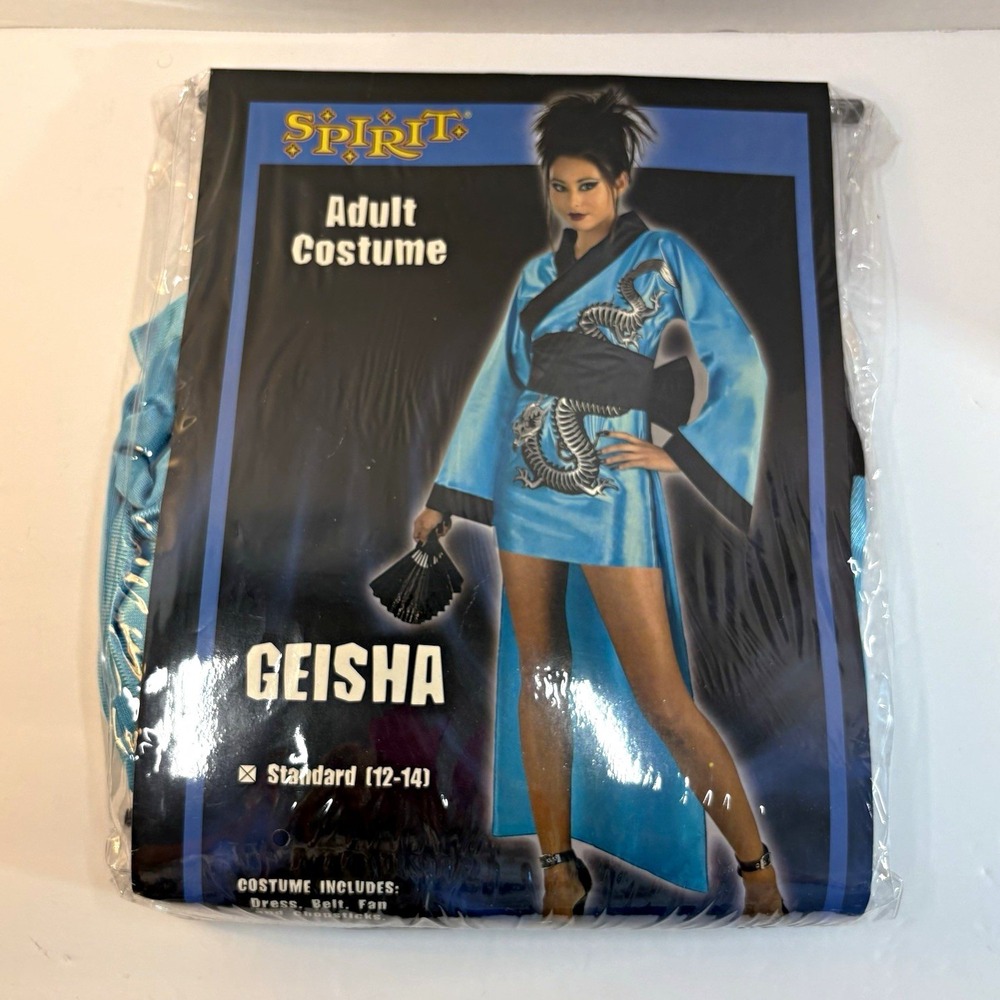 Spirit Geisha Costume Blue Black Dress Belt Fan Chopsticks 6826 Standard 12-14